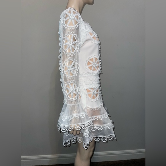 White Floral Lined Cut out Mini Dress L - Picture 2 of 10